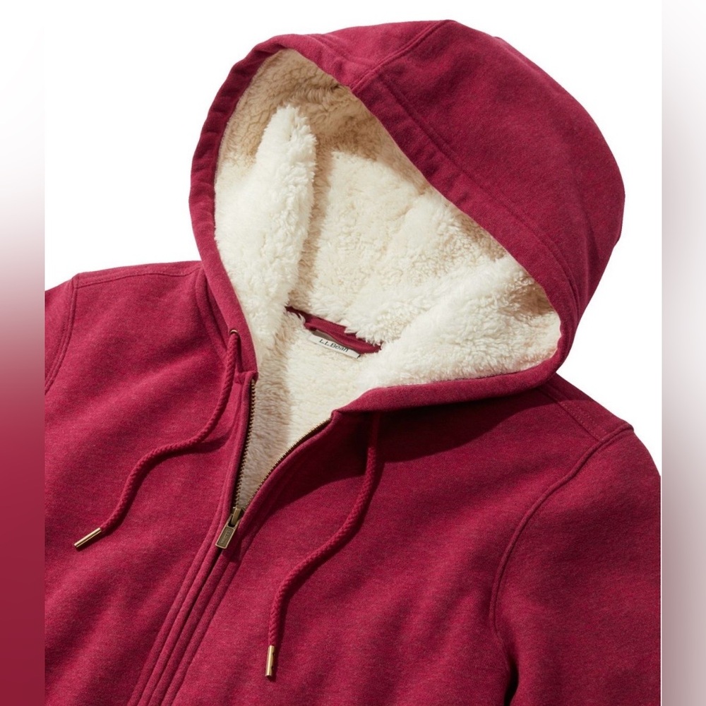 L.L. Bean Women's 1912 Sweatshirt, Sherpa Lined Hoodie, Cranberry Medium Petite - Picture 3 of 16